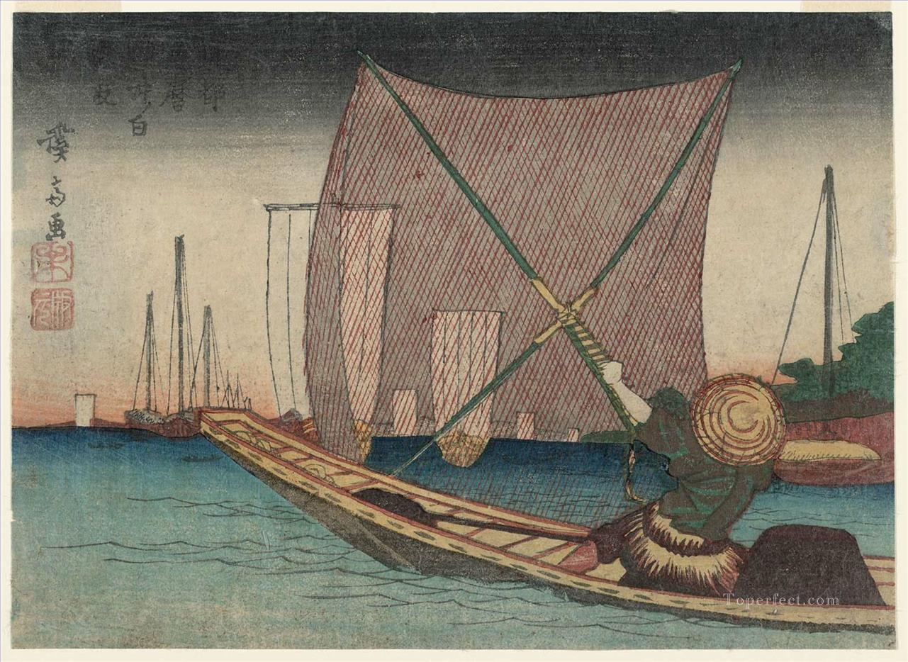 佃湾沖のシラス釣り 1830年 渓斎英泉浮世絵油絵